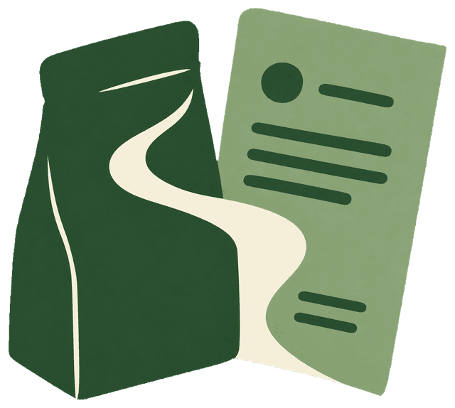 Rootcut illustration of an unbranded product package and evidence sheet